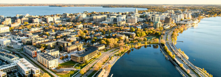 Isthmus and lakes in Madison, WI