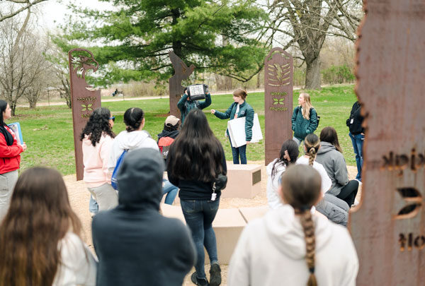 People gathering at the Ho-Chunk Clan Circle on the UW–Madison campus